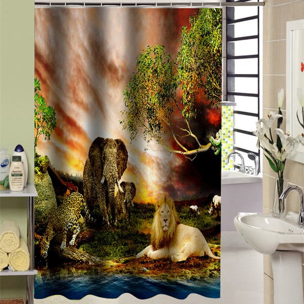 Wonderful The Land of Animals Kingdom Printed 3D Shower Curtain