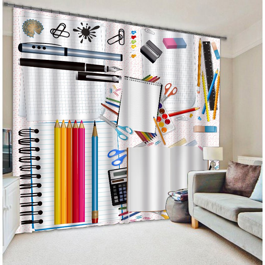 Shool Stationery Print Polyester 3D Blackout Curtain