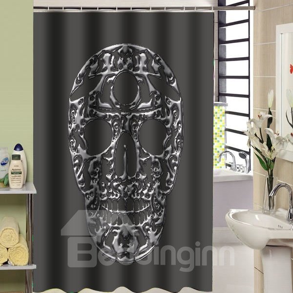3D Waterproof and Mouldproof Skull Printed Polyester Gray Shower Curtain