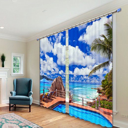 3D Sunny Day Scenery Polyester Blackout Curtain