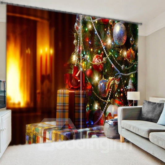 3D Christmas Gifts Print Energy Saving Curtain