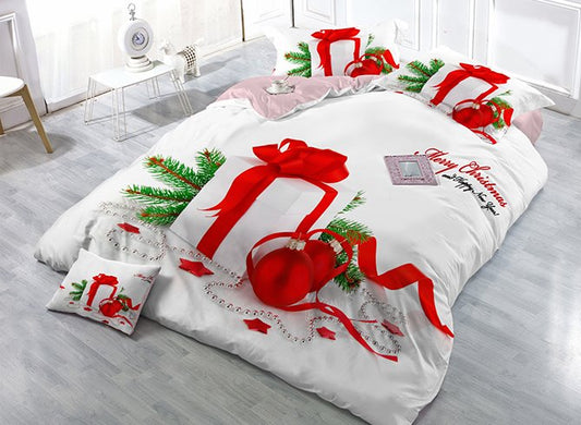 US Only Christmas Gift Wear-resistant Breathable High Quality 60s Cotton 4-Piece 3D Bedding Set White
