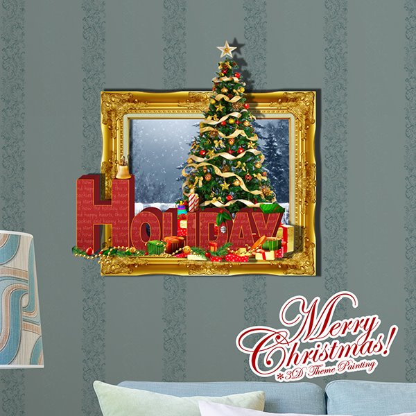 Festival 3D Christmas Trees in Framed Picture Removable 3D Wall Sticker