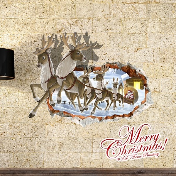 Christmas Reindeer Through Wall Hole Removable 3D Wall Sticker