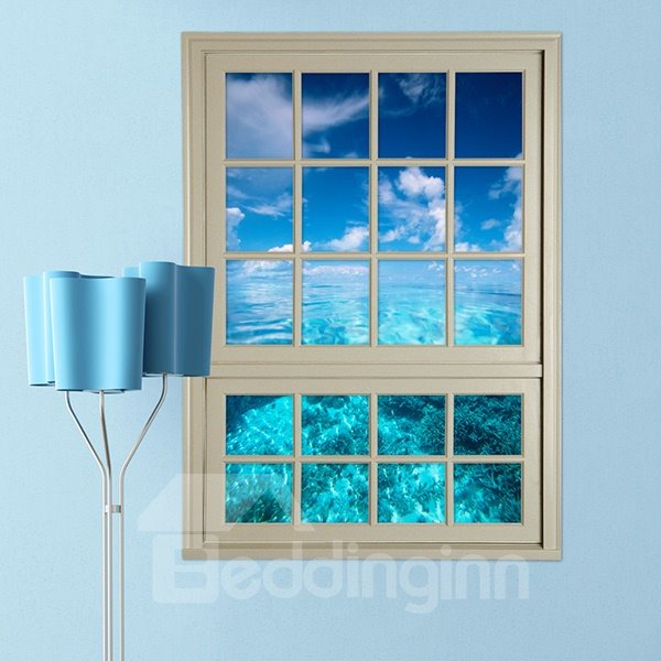 Amazing Blue Sea and Sky Window View Removable 3D Wall Stickers
