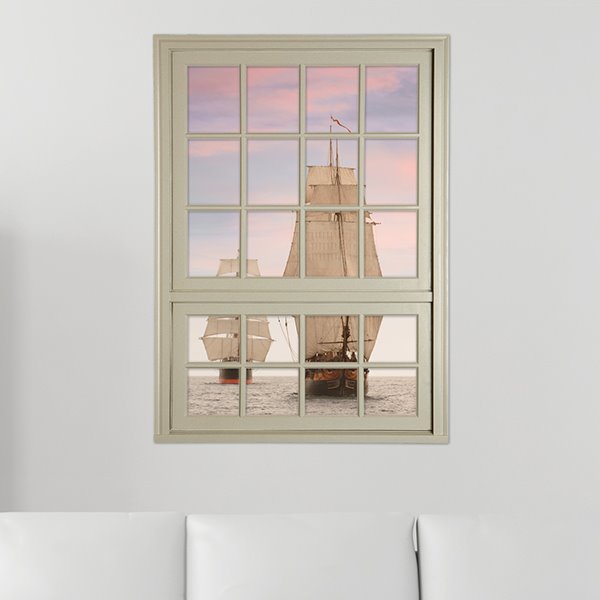 Sailing Boat on Sea Window View Removable 3D Wall Stickers