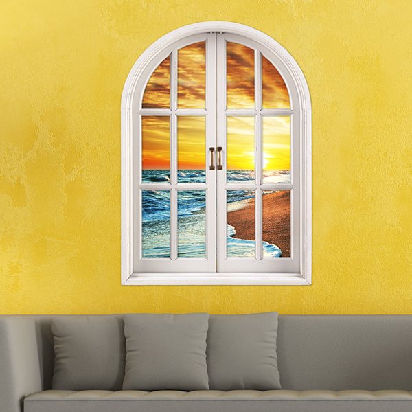 Seawaves on the Beach Window View Removable 3D Wall Stickers