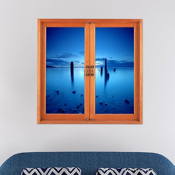 Blue Sea and Sky Stretch to the Horizon Window View Removable 3D Wall Stickers