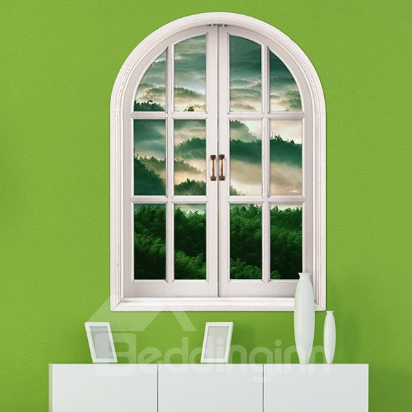 Rolling Mountains Covered in Green Trees Window View Removable 3D Wall Stickers