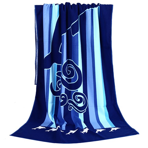 Fashion Dark Blue Dolphin Printing Bath Towel