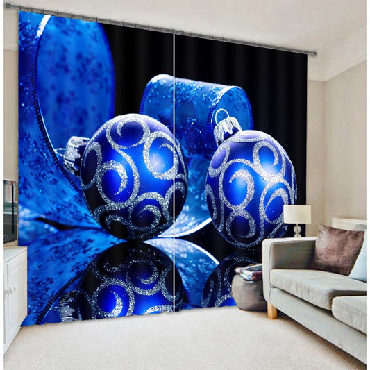 Dark Blue Color Christmas Gifts Printing Living Room Custom 3D Polyester Curtain
