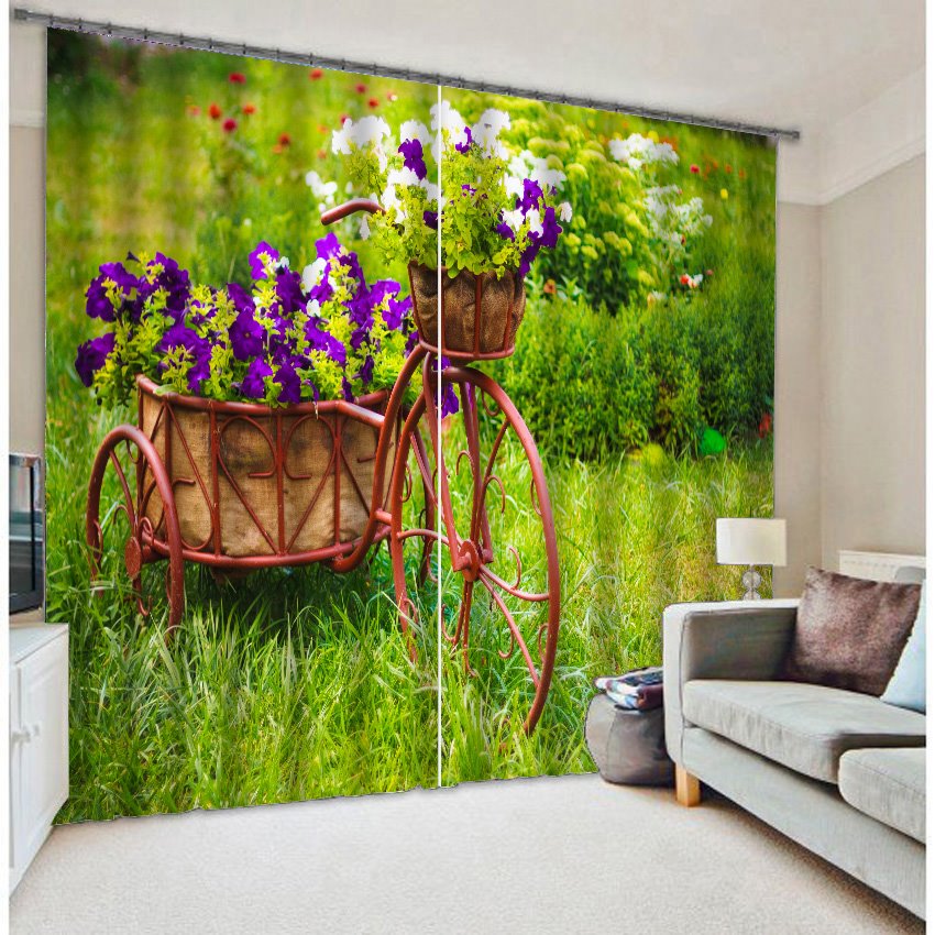 3D Colorful Flowers Print Two Panels Curtain