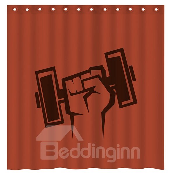 Creative Concise Weightlifting Print Brick Red 3D Shower Curtain