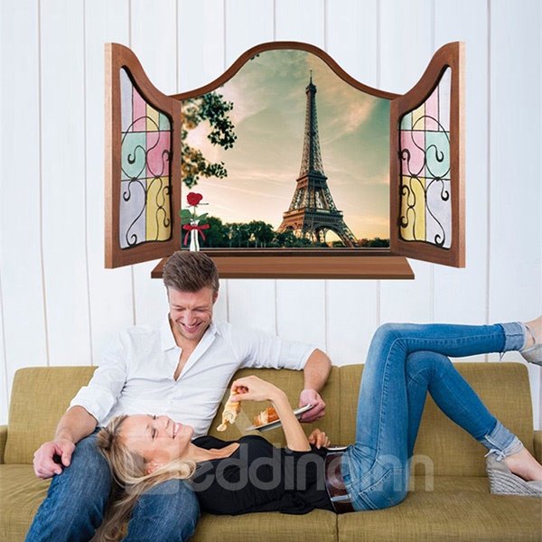 Amazing Window View Eiffel Tower Removable 3D Wall Sticker