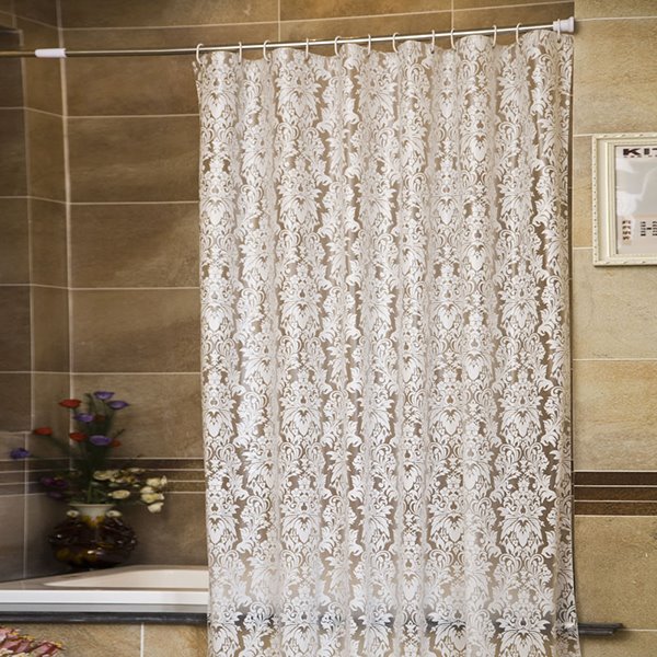 European Style White Flowers Print Shower Curtain