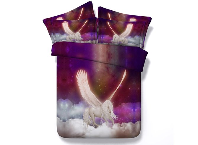 Flying Unicorn Printed Polyester 4-Piece 3D Bedding Sets/Duvet Covers