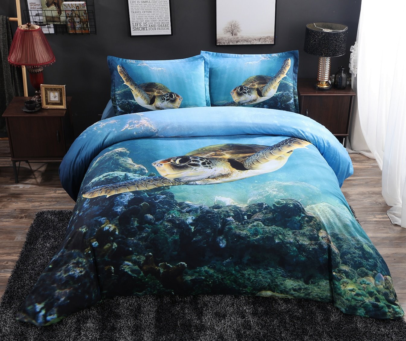 Swimming Turtle Blue Ocean Printed 4-Piece 3D Animal Bedding Sets/Duvet Covers