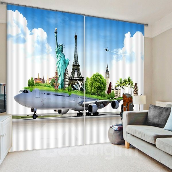 Special Airplane Travelling Printing 3D Blackout Curtain