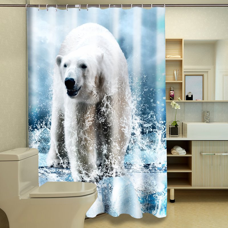 Fluffy Vivid 3D Polar Bear Polyester Fabric Shower Curtain