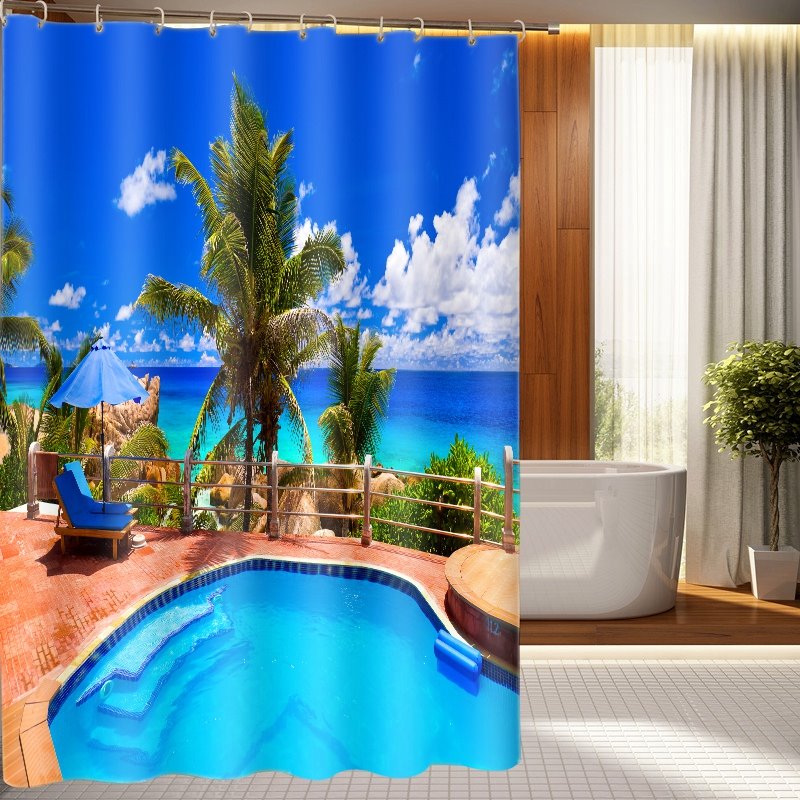 New Arrival Tranquil Swimming Pool Pattern 3D Shower Curtain