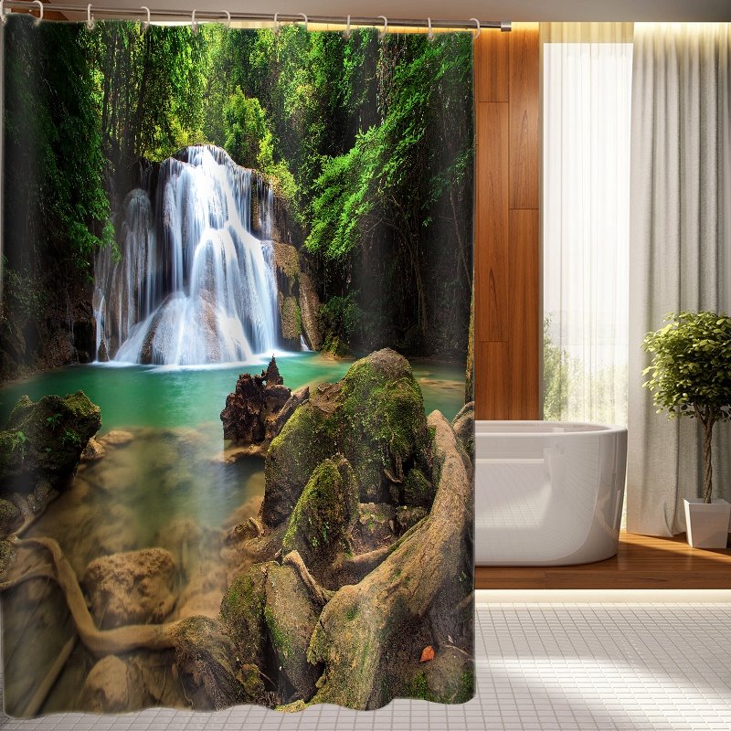 Top Grade Beautiful Waterfall Print 3D Shower Curtain