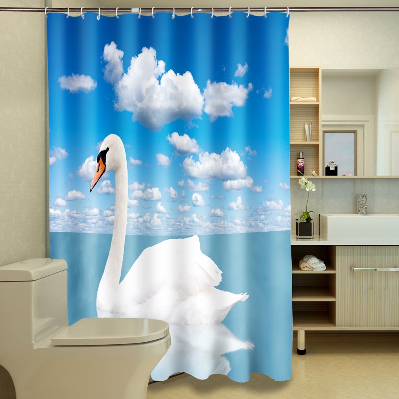 Top Grade Beautiful White Swan 3D Shower Curtain
