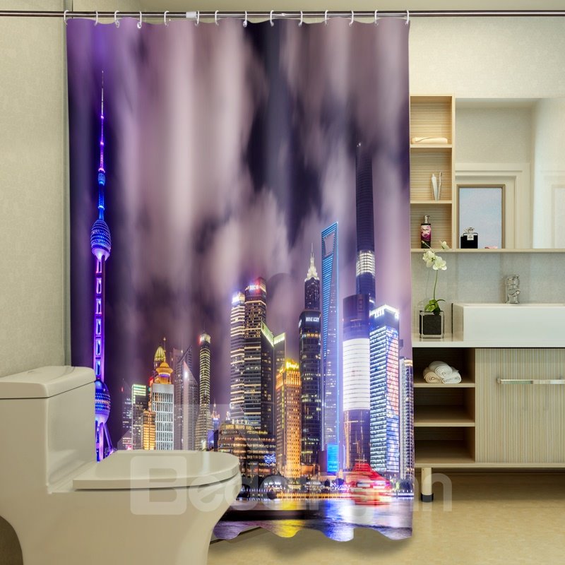 Unique City View Night Scene 3D Shower Curtain