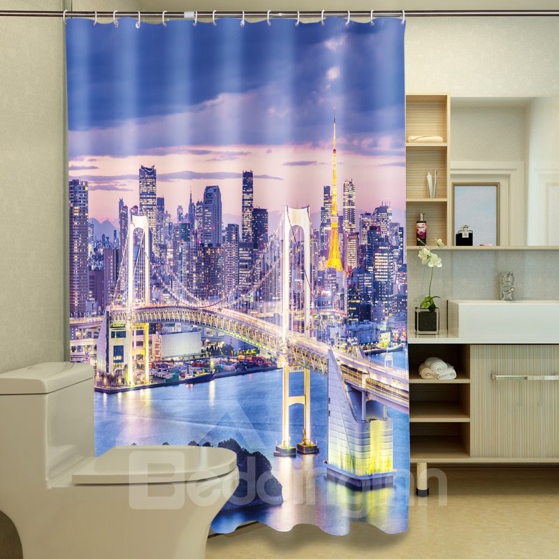 Magnificent Modern Cityscape And Glaring Bridge Image 3D Shower Curtain