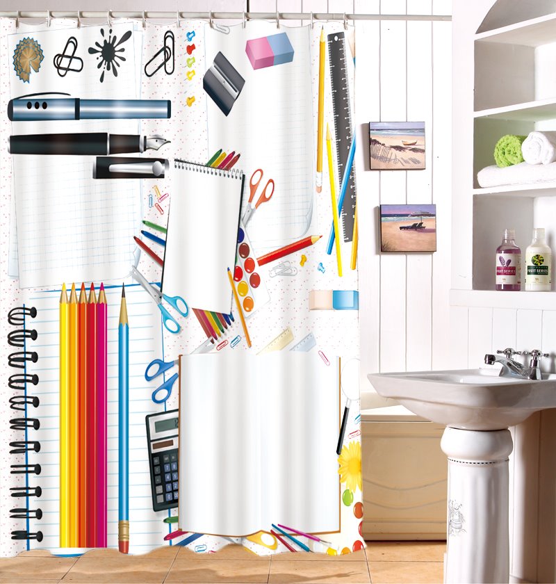 Concise Lovely School Stationery Pattern 3D Shower Curtain