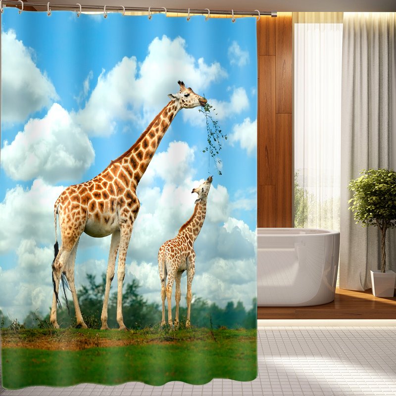Fashionable Design Cute and Lovely Giraffes Waterproof 3D Shower Curtain