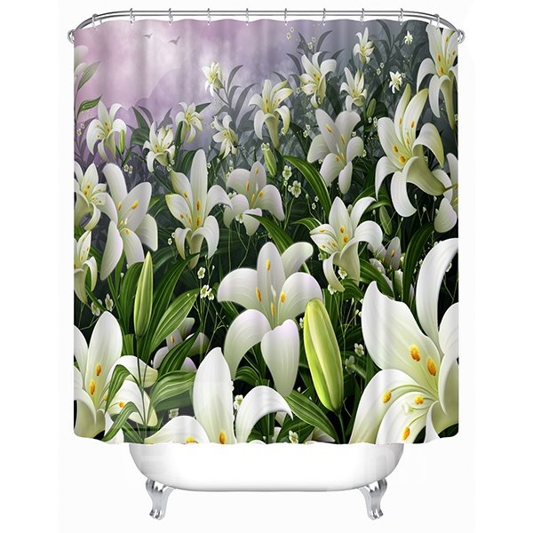 Pretty White Lilies Print 3D Shower Curtain