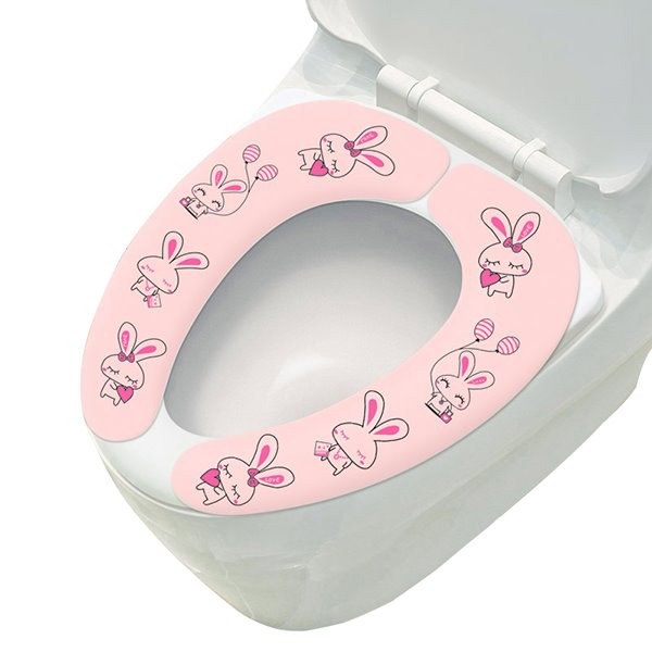 Cute Rabbits Pattern Pink Stickup Toilet Seat Cover