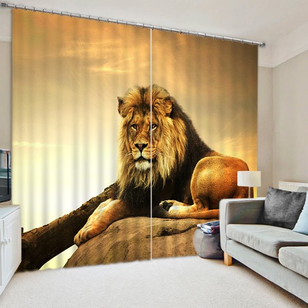 3D Fierce Lion King Printed Animal Style Decoration and Blackout Polyester Custom Curtain