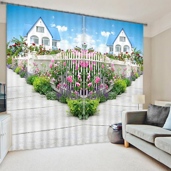 Staggered Path full of Flowers Print 3D Blackout Curtain