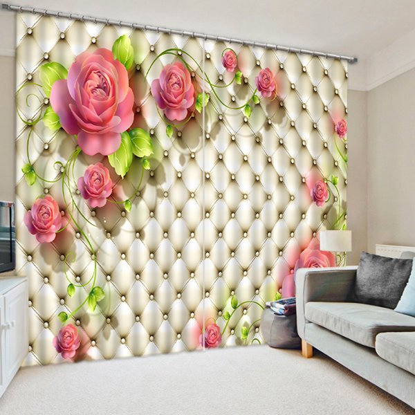 Blooming Pink Champagne Roses Print 3D Blackout Curtain
