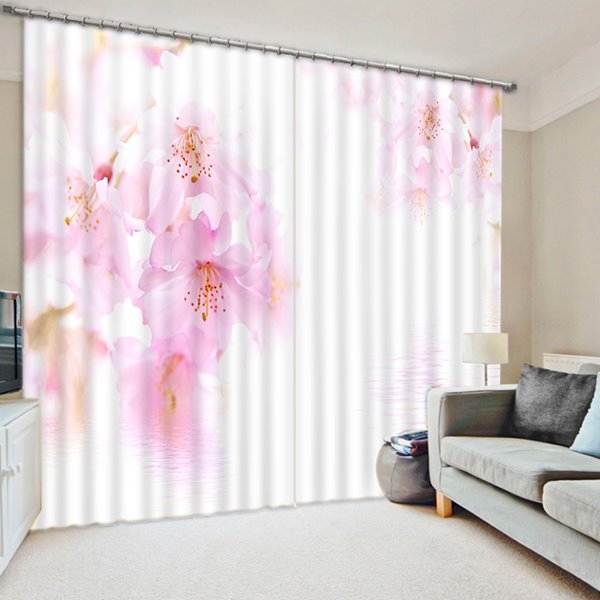 Bright Pink Peach Blossom Print 3D Blackout Curtain