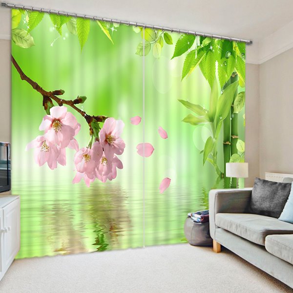 Vivid Pink Peach Flowers on the Water Print 3D Blackout Curtain