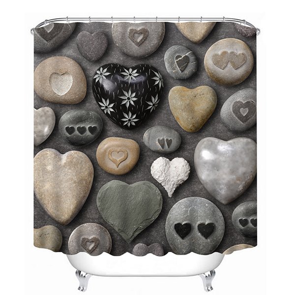 Lovely Cobblestone in Heart-Shaped 3D Printing Bathroom Shower Curtain