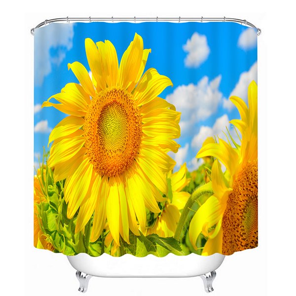 Golden Blooming Sunflower Print 3D Bathroom Shower Curtain