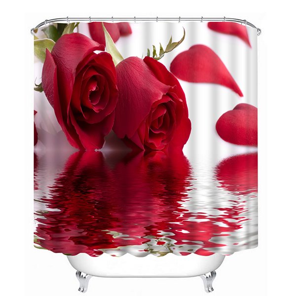 Two Beautiful Red Roses Print 3D Bathroom Shower Curtain