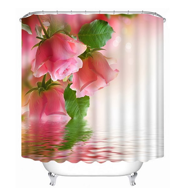 Trendy Pink Roses on the Water Print 3D Bathroom Shower Curtain