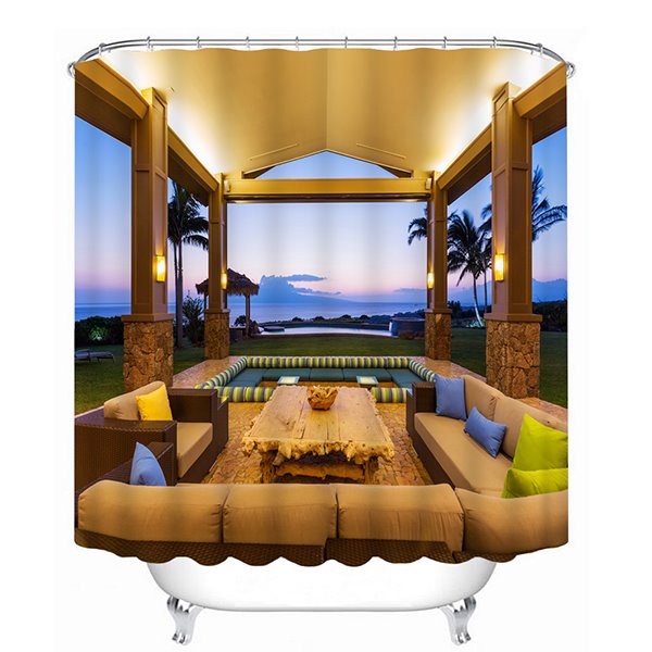 Luxuriöser 3D-Badezimmer-Duschvorhang mit Open-Air-Pavillon-Druck