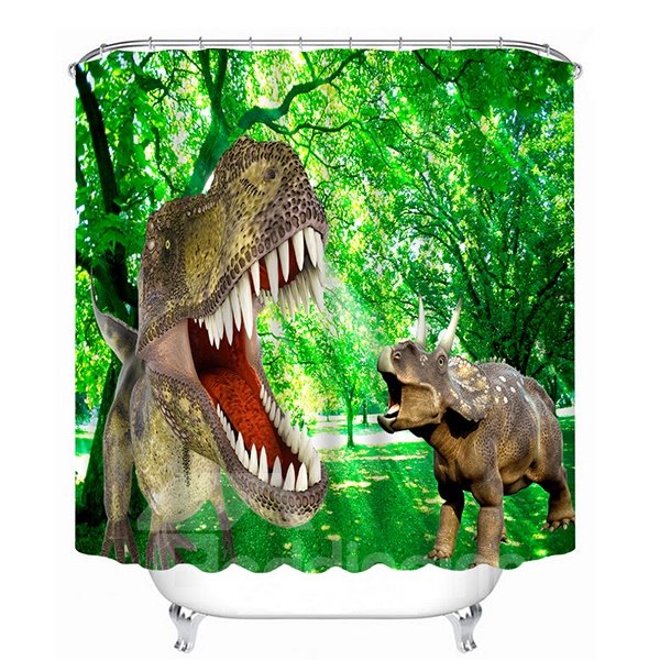 High-Quality Fiercely Dinosaurs Print 3D Bathroom Shower Curtain