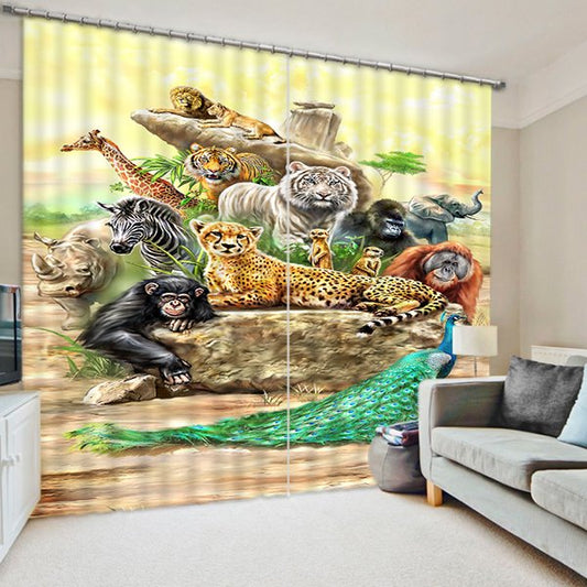 3D Colorful Tiger Leopard Peacock Monkey Printed Wild Animals Printed Polyester Shading Curtain
