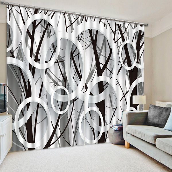 3D White Circles Printed Modern Style 2 Panels Custom Curtain for Living Room Bedroom No Pilling No Fading No off-lining