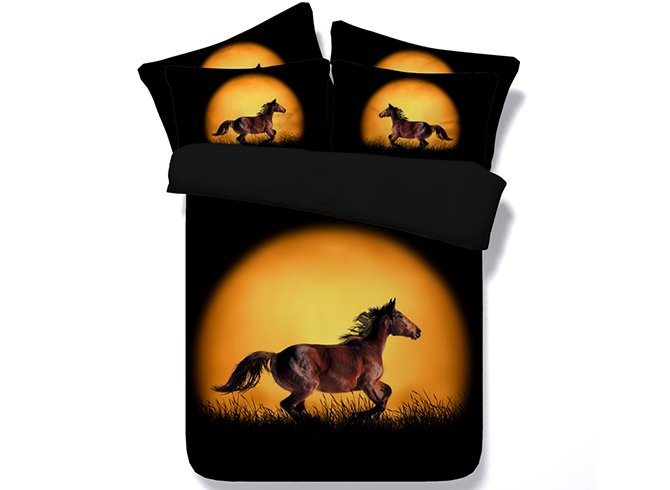 Lifelike Running Horse Print 5-Piece Comforter Sets