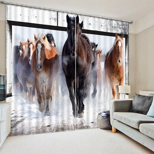 3D Impetuous Horses Printed Thick Polyester Animals Style 2 Panels Blackout Custom Curtain
