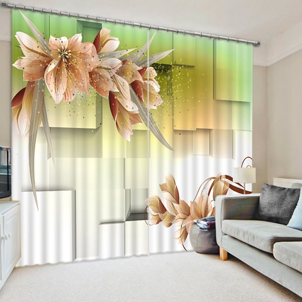Elegant Blooming Flowers Print 3D Blackout Curtain