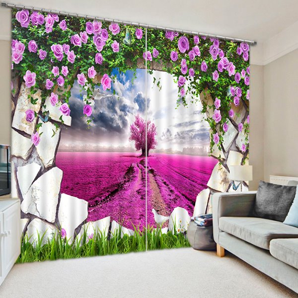 Purple Grassland out of the Wall Print 3D Blackout Curtain