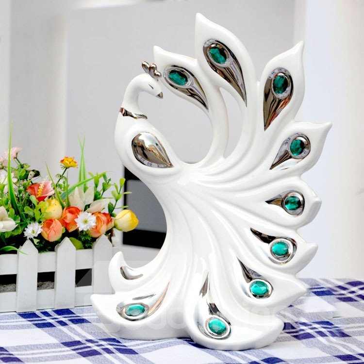 Amazing Green Ceramics Peacock Desktop Decoration